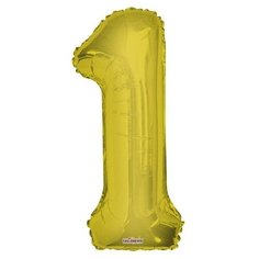 Шар фольгированный 34" цифра "1" золото Conver