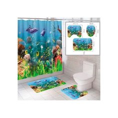 Штора и два коврика для ванной комнаты комплект "Океан-2 Santrade