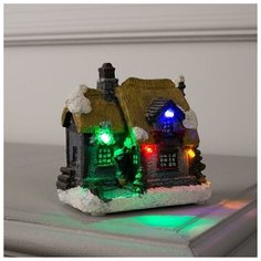 Luazon Lighting Фигура керамическая световая "Домик коричневый" 10 см, 4 LED, AАА*3 (не в компл), мульти