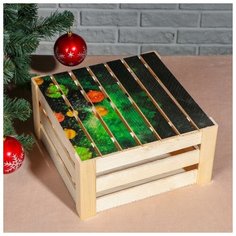 Дарим Красиво Подарочная коробка реечная "Ёлочка ночная", 30х30х15 см, с крышкой, печать