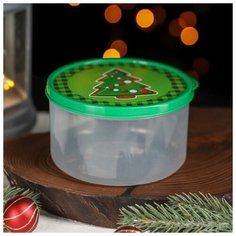 Доляна Контейнер пищевой Доляна «Ёлка с клеткой», 500 мл, круглый, цвет зелёный