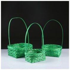 Набор корзин плетеных бамбук, D19xH9/32см, D22xH9.5/34см, D25xH10/36см, 3шт. зеленый 1224607 Сима ленд