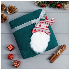 Этель Подарочное полотенце с игрушкой Этель "Гном" 50*90 см, цв. изумрудный, 100% хл, 320г/м2