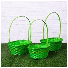 Набор корзин плетеных бамбук, 22х18xH10/34см, 24х19xH10/36см, 27х21xH10/38см, 3шт. зеленый 1224610 Сима ленд