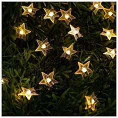 Luazon Lighting Гирлянда "Нить" 4.5 м с насадками "Звёзды", IP44, тёмная нить, 30 LED, свечение тёплое белое2 режима, солнечная батарея