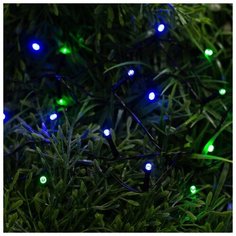 Luazon Lighting Гирлянда "Нить" 5 м, IP44, тёмная нить, 50 LED, свечение синее/зелёное, 2 режима, солнечная батарея