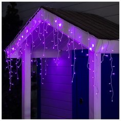 Luazon Lighting Гирлянда "Бахрома" 3 х 0.6 м , IP44, УМС, белая нить, 160 LED, свечение фиолетовое, 220 В