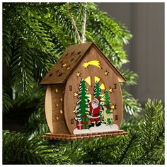 Luazon Lighting Подвеска световая "Домик и дед мороз с елкой", 11х6х9, LR1130*3, Т/белый