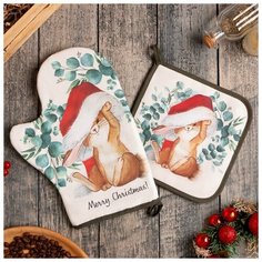 Этель Набор кух. "Сhristmas bunny" варежка- прихватка 20х28см, прихватка 19х19см,100% хл