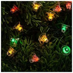 Luazon Lighting Гирлянда "Нить" 4.5 м с насадками "Колокольчики", IP44, тёмная нить, 30 LED, свечение красное/жёлтое/зелёное, 2 режима, солнечная батарея