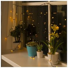 Luazon Lighting Гирлянда "Бахрома" 3 х 0.5 м , IP20, тёмная нить, 80 LED, свечение жёлтое, 8 режимов, 220 В