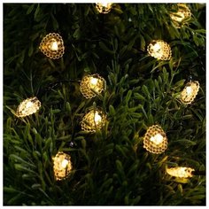 Luazon Lighting Гирлянда "Нить" 4.5 м с насадками "Сердца", IP44, тёмная нить, 30 LED, свечение тёплое белое, 2 режима, солнечная батарея