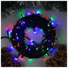Luazon Lighting Гирлянда "Нить" 10 м , IP44, УМС, тёмная нить, 100 LED, свечение мульти, 220 В