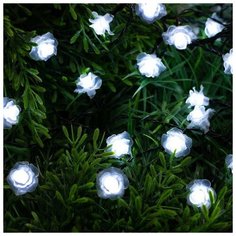 Luazon Lighting Гирлянда "Нить" 4.5 м с насадками "Розы", IP44, тёмная нить, 30 LED, свечение белое, 2 режима, солнечная батарея