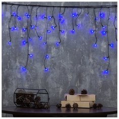 Luazon Lighting Гирлянда "Бахрома" 1.8 х 0.5 м , IP20, тёмная нить, 48 LED, свечение синее, 8 режимов, 220 В