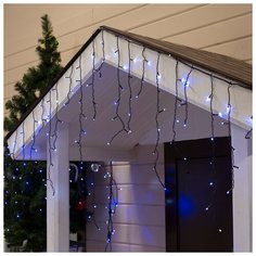 Luazon Lighting Гирлянда "Бахрома" 3 х 0.6 м , IP44, УМС, тёмная нить, 160 LED, свечение бело- синее, мигание, 220 В