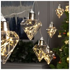 Luazon Lighting Гирлянда "Нить" 3 м с насадками “Лампочки кристалл", IP20, прозрачная нить, 80 LED, свечение тёплое белое, фиксинг, 12 В