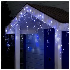 Luazon Lighting Гирлянда "Бахрома" 3 х 0.6 м , IP44, УМС, прозрачная нить, 160 LED, свечение бело- синее, мигание, 220 В
