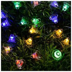 Luazon Lighting Гирлянда "Нить" 4.5 м с насадками "Колокольчики", IP44, тёмная нить, 30 LED, свечение мульти, 2 режима, солнечная батарея
