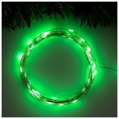 Luazon Lighting Гирлянда "Нить" 10 м роса, IP20, серебристая нить, 100 LED, свечение зелёное, фиксинг, 12 В