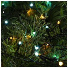 Luazon Lighting Гирлянда "Нить" 5 м, IP44, тёмная нить, 50 LED, свечение жёлтое/акавамарин, 2 режима, солнечная батарея