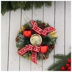 Зимнее волшебство Подсвечник на одну свечу "Гранд" с шариками 17 см, отв d-4 см