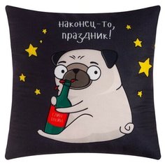 Этель Подушка Этель "Новогодний мопс", 40х40 см, велюр