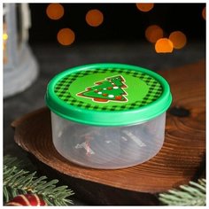 Доляна Контейнер пищевой Доляна «Ёлка с клеткой», 150 мл, круглый, цвет зелёный