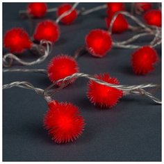 Luazon Lighting Гирлянда "Нить" 5 м с насадками "Ёжики красные", IP20, прозрачная нить, 30 LED, свечение красное, 8 режимов, 220 В