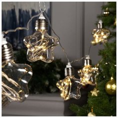 Luazon Lighting Гирлянда "Нить" 3 м с насадками “Лампочки звёздочки", IP20, прозрачная нить, 80 LED, свечение тёплое белое, фиксинг, 12 В