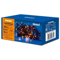 Гирлянда светодиодная Uniel электрическая 10 м 100 LED теплый белый свет провод зеленый