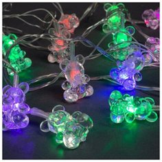 Luazon Lighting Гирлянда "Нить" 5 м с насадками "Мишки", IP20, прозрачная нить, 20 LED, свечение мульти, мигание, 220 В
