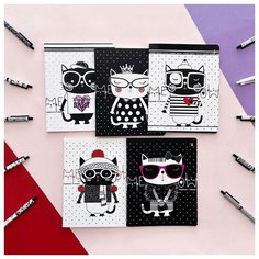 Тетради 48 листов "GINZA CATS" 5 видов. Набор 5 шт. Цена за 5 штук. Альт