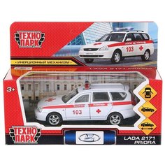 Машина Технопарк металл, Lada Priora Скорая помощь, 12 см, открываются двери и багажник, белый (PRIORAWAG-12AMB- WH)