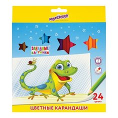 Карандаши цветные 24 цвета Юнландия "Забавные картинки" (L=176мм, классические, заточенные, мягкие) 3 уп. (181645)