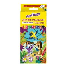 Карандаши цветные 12 цветов Юнландия "Юнландик-детектив" (L=175мм, 3гр, с раскраской) 4 уп. (181680)