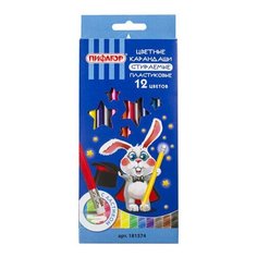 Карандаши цветные 12 цветов Пифагор "Магия" (L=185мм, пластик, стираемые с ластиком) 6 уп. (181574)