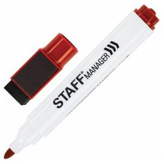 Маркер для досок Staff Manager (круглый наконечник, 3мм, красный, на магните со стирателем) 24шт. (152003)