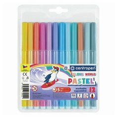 Набор фломастеров 12 цветов Centropen "Цветной мир" Pastel (линия 2мм, трехгранные, смываемые) блистер, 3 уп. (7 7550 1287)