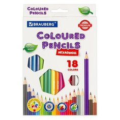 Карандаши цветные 18 цветов Brauberg Premium (L=176мм, d=3.3мм, 6гр, грифель мягкий) 4 уп. (181657)