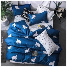 Комплект постельного белья Grazia Textile Bears, 2- х спальный, смесовая ткань, 2 наволочки 70х70, синий, белый, медведи, звёзды