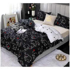 Комплект постельного белья Grazia Textile Elephant, 2- х спальный, смесовая ткань, 2 наволочки 70х70, черный, белый, сердечки, сердце, животные