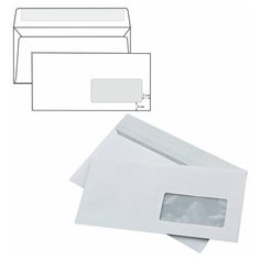 Конверт почтовый E65 KurtStrip (110x220, 80г, стрип) белый, прав.окно, 1000шт. (Е65.03СО) Курт