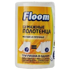 Полотенца бумажные Floom Три рулона в одном двухслойные белые