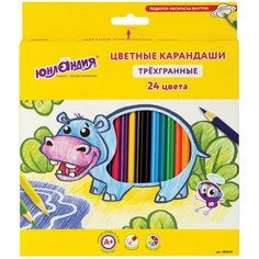 Карандаши цветные Юнландия супермягкие, "Экзотика", 24 цвета, трехгранные, с раскраской (181649)