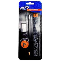 0630081005500-17 Канцелярский набор NERF: пенал (мягкий) 22х7х7см., 1 шт. карандаш простой твердость №2 (HB, TM) с ластиком, 1 шт. ластик, 1 шт. точилка для карандашей 8 мм., линейка пластиковая 20 см.