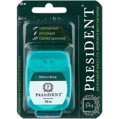 PresiDENT зубная нить Мятная с фтором невощеная 50м