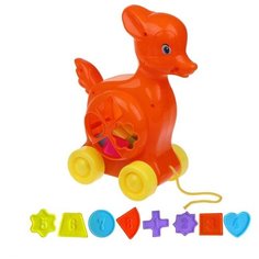 Каталка-сортер Рыжий кот на веревочке, Олененок, 8 деталей, пластик (M1017)