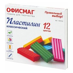 Пластилин 12 цветов Офисмаг, 240г, со стеком, 16 уп. (105724)