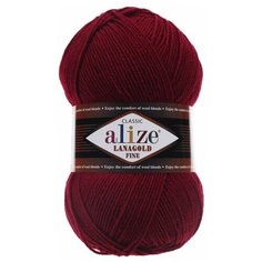 Пряжа Alize Lanagold Fine, 49 % шерсть, 51 % акрил, 100 г, 390 м, 5 шт., 390 вишня